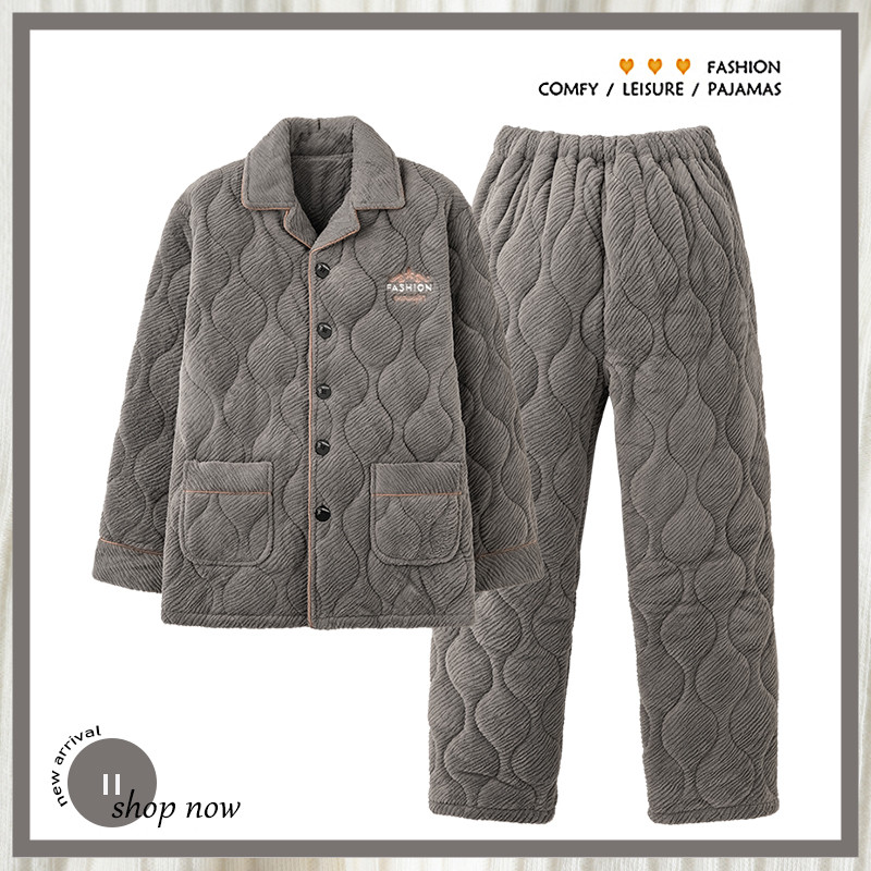 浪莎睡衣男珊瑚绒三层加厚夹棉