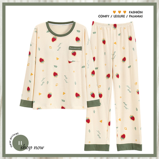 休闲简约可外穿全棉家居服套装 2026新款 纯棉长袖 浪莎睡衣女春秋季