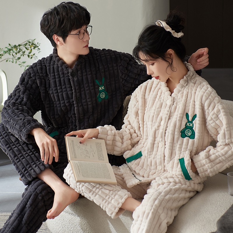 浪莎珊瑚绒情侣睡衣加厚加绒套装