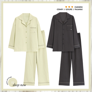 宽松可外穿家居服套装 浪莎情侣睡衣女春秋季 长袖 男士 纯棉2025新款