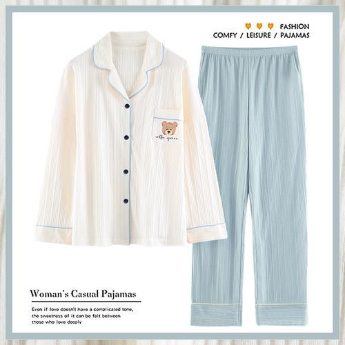 浪莎睡衣女长袖春秋季纯棉开衫