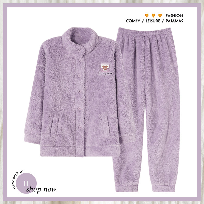 浪莎珊瑚绒睡衣女士加绒加厚套装