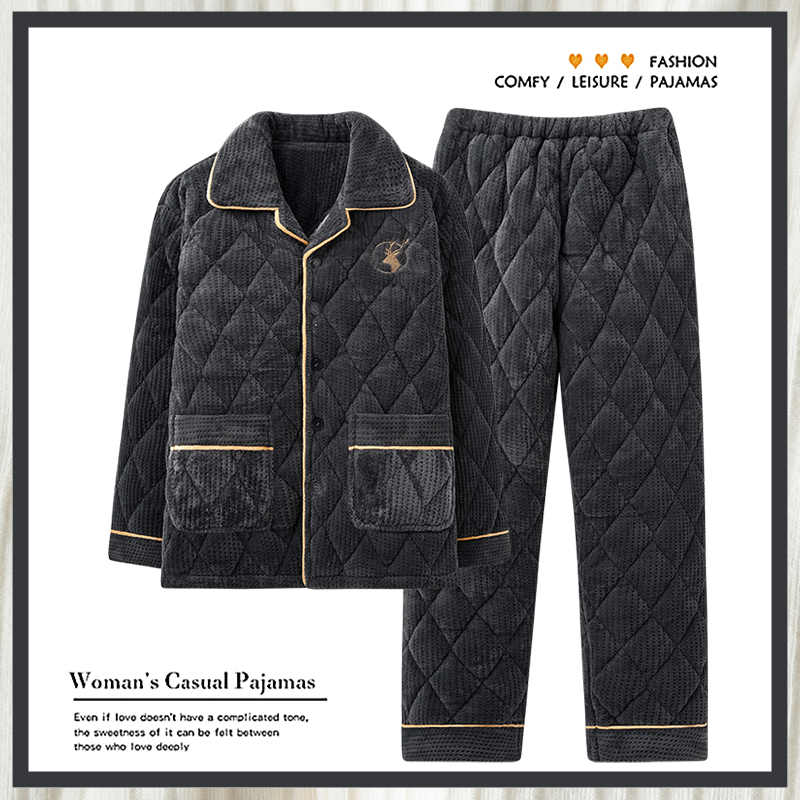 浪莎男士睡衣珊瑚绒三层夹棉套装