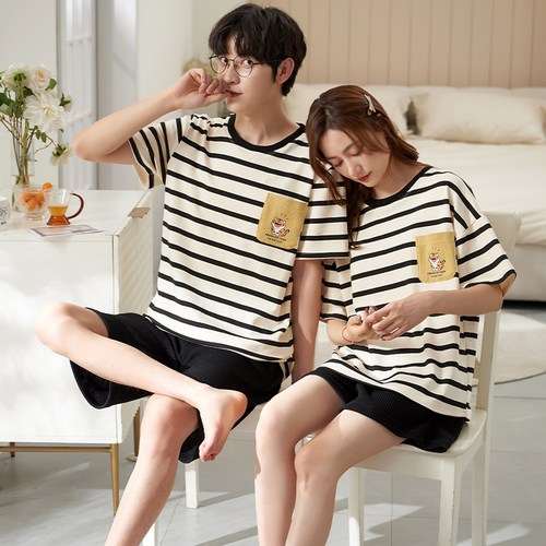 浪莎情侣睡衣纯棉短袖短裤家居服