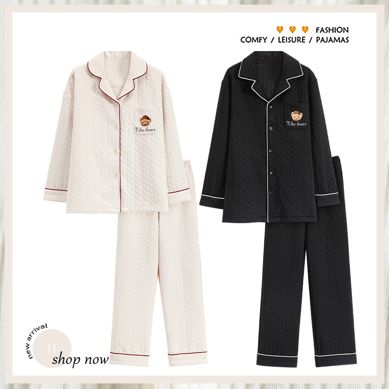浪莎秋冬季情侣睡衣纯棉夹层2025新款男女士空气棉保暖夹棉家居服