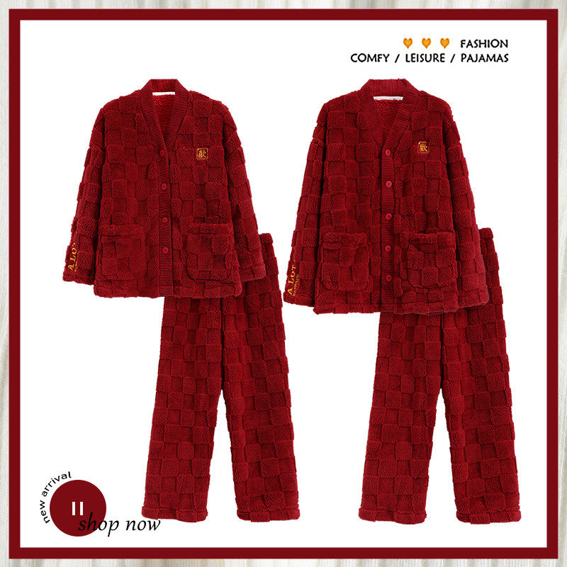 浪莎冬季情侣睡衣珊瑚绒加厚保暖新婚男女士法兰绒红色家居服套装,女士内衣/男士内衣/家居服,睡衣/家居服套装,淘宝优惠券,粉丝福利购,淘宝优惠卷