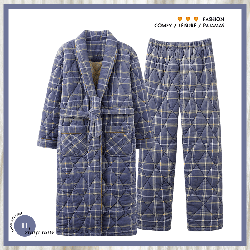 浪莎男士睡衣珊瑚绒夹棉加厚套装