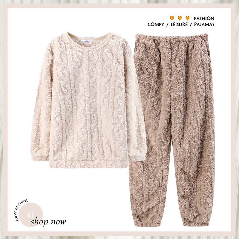 浪莎睡衣男士珊瑚绒加绒保暖套装