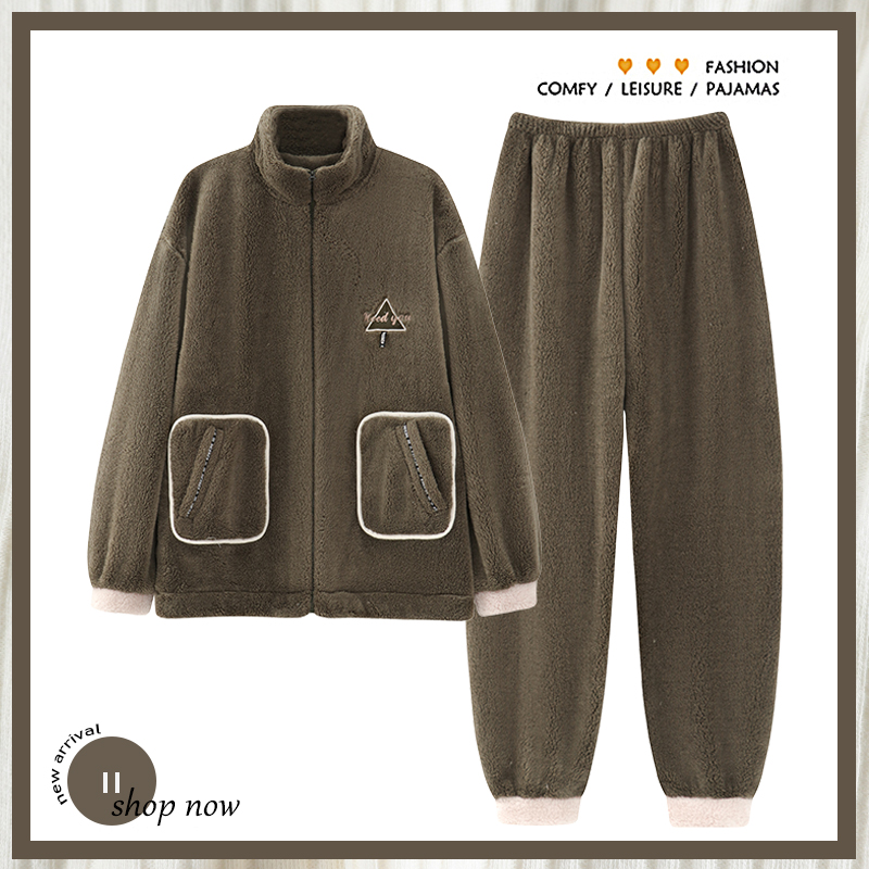 浪莎睡衣男士加厚保暖长毛绒套装