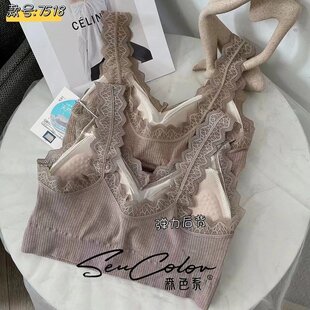 固定乳胶杯厚垫蕾丝肩带聚拢性感女士美背 黛美芮森色系7518新款