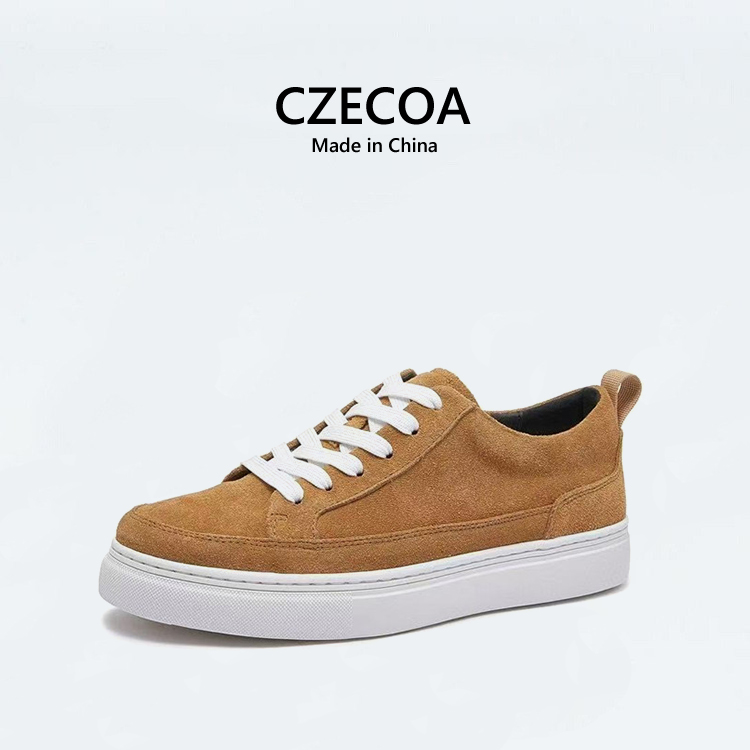 CZECOA2025年秋季新款英伦风潮流休闲百搭透气耐磨棕色牛反绒皮鞋