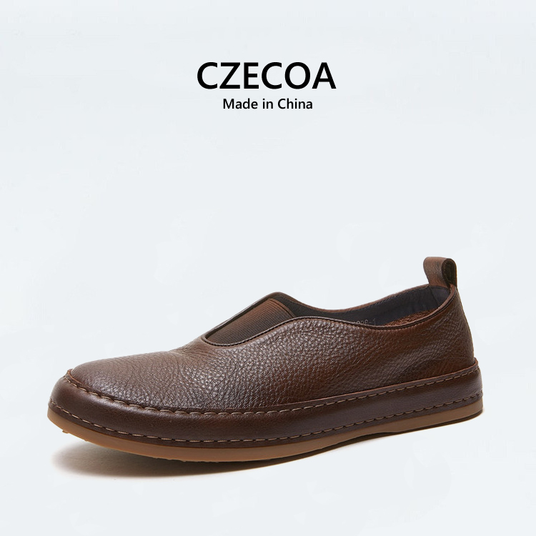 CZECOA2025秋季新款男士懒人乐福鞋一脚蹬休闲皮鞋英伦风豆豆鞋