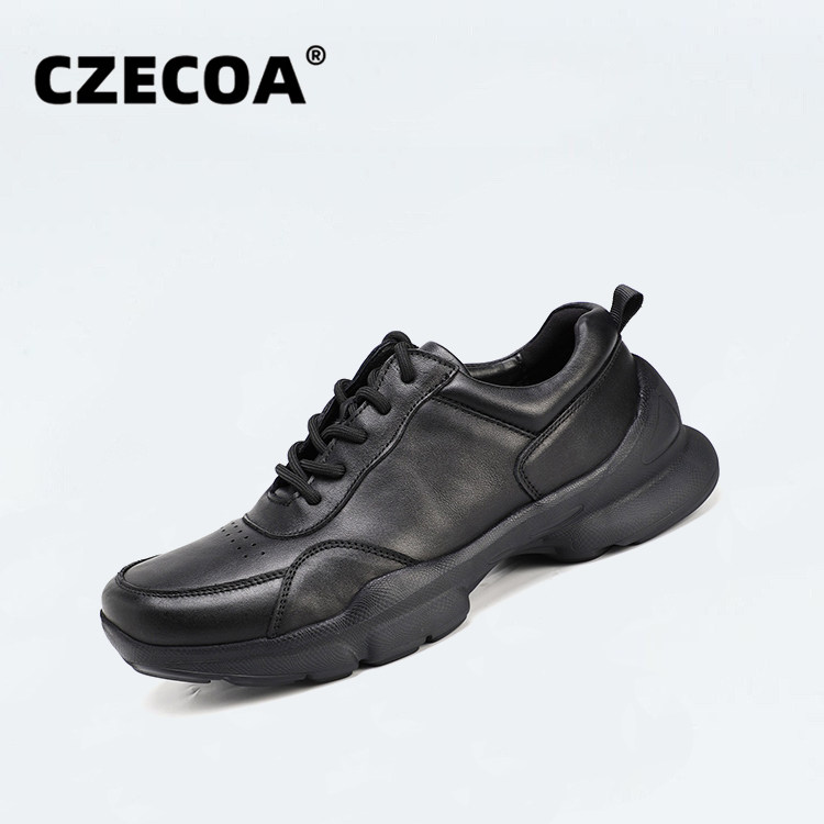 CZECOA男鞋秋冬新款健步百搭厚底增高真皮牛皮轻盈休闲跑步运动鞋