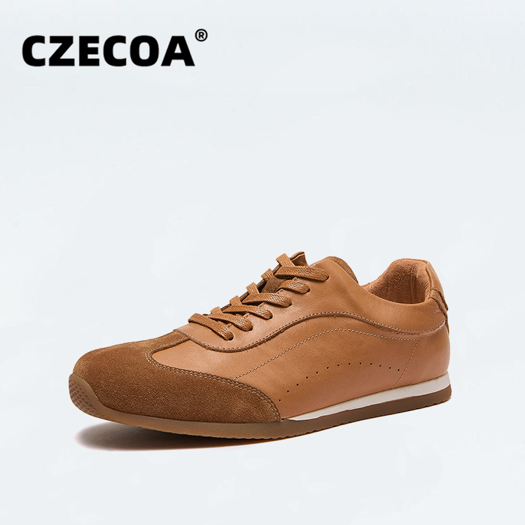 CZECOA2025秋季新款真牛皮系带运动休闲简约百搭时尚德训鞋阿甘鞋