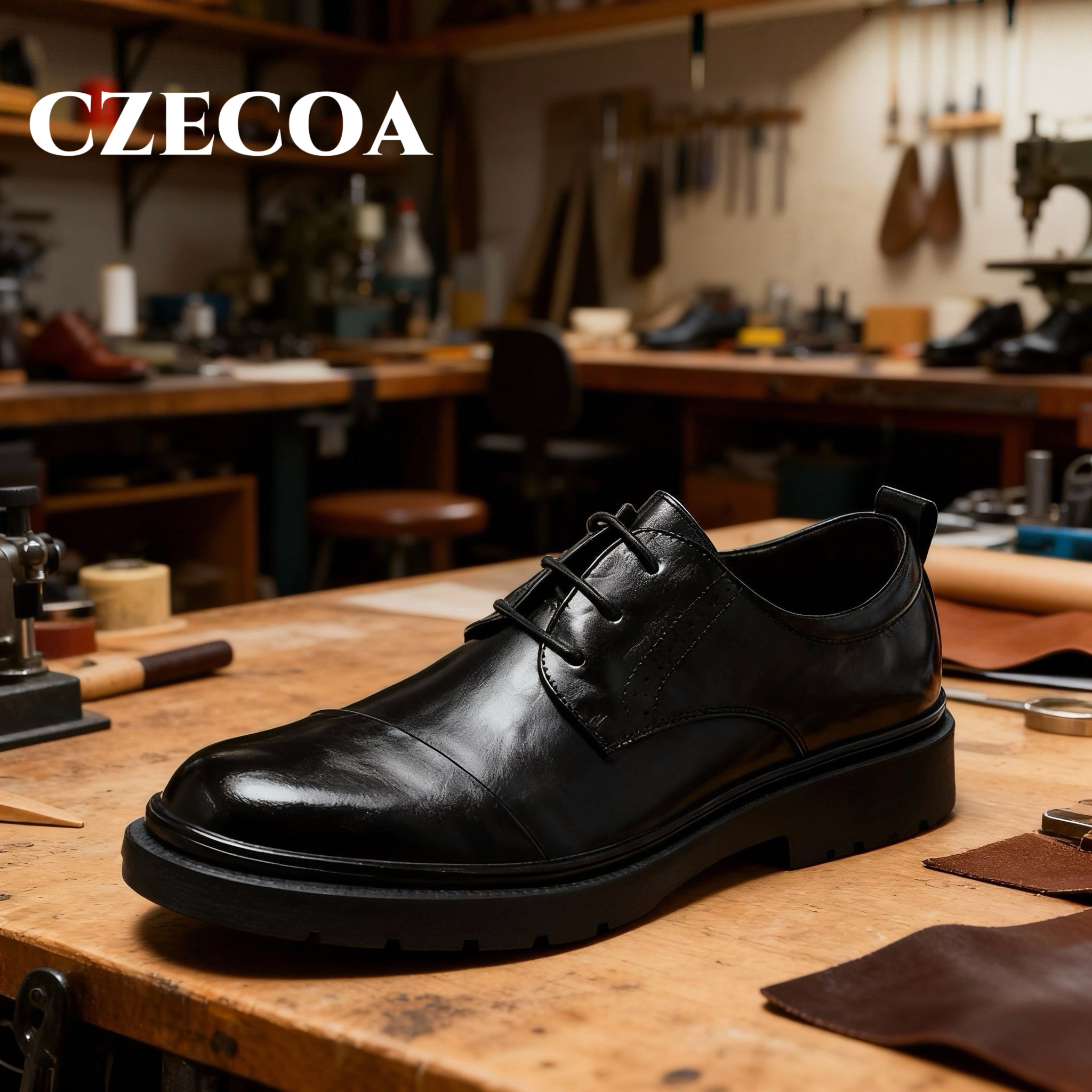 CZECOA德比鞋2025秋冬新款皮鞋男大码商务正装休闲皮鞋英伦风婚鞋