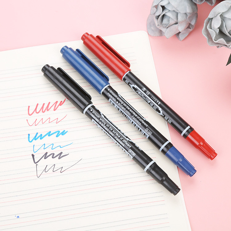 마커 펜 소형 더블 헤드 파인 헤드 후크 라인 펜 매우 미세한 크리에이티브 비 페이딩 마크 펜 소형 헤드 펜 레드 블랙 블루