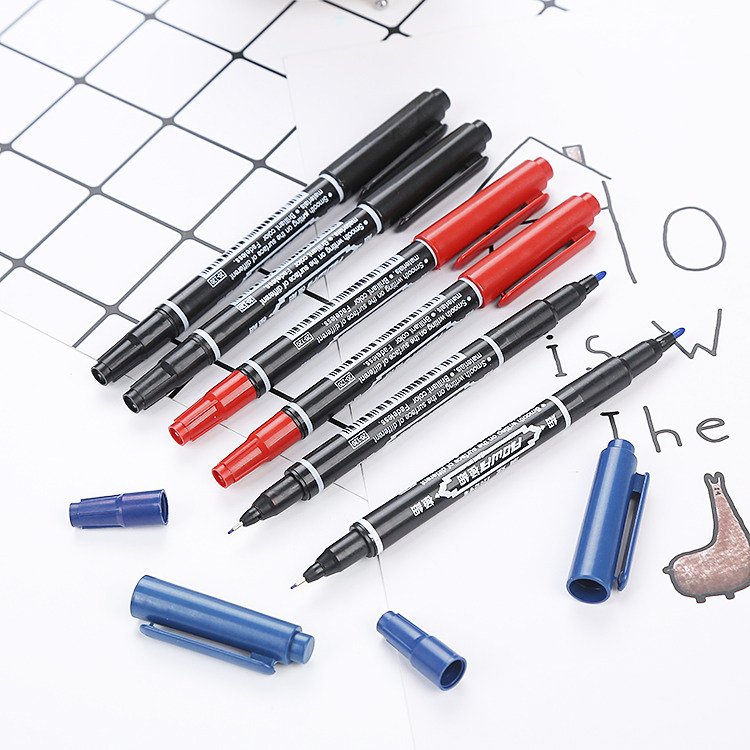 마커 펜 소형 더블 헤드 파인 헤드 후크 라인 펜 매우 미세한 크리에이티브 비 페이딩 마크 펜 소형 헤드 펜 레드 블랙 블루
