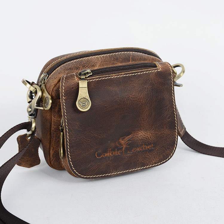 真皮单肩包男女中性头层牛皮斜挎小包复古修闲多功能腰包