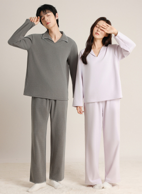 YWS HOME德绒情侣睡衣冬季加厚保暖简约可外穿长袖家居服套装男女