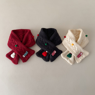 儿童围巾圣诞节交叉围脖宝宝护颈小围巾男童女童男孩防寒保暖新年