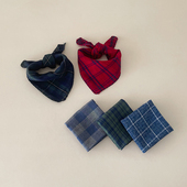 婴儿格子小方巾宝宝口水巾男女三角巾围嘴围脖纯棉围巾儿童头巾