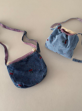 儿童牛仔包包可爱刺绣樱桃婴儿迷你小包包宝宝斜挎小挎包一岁外出