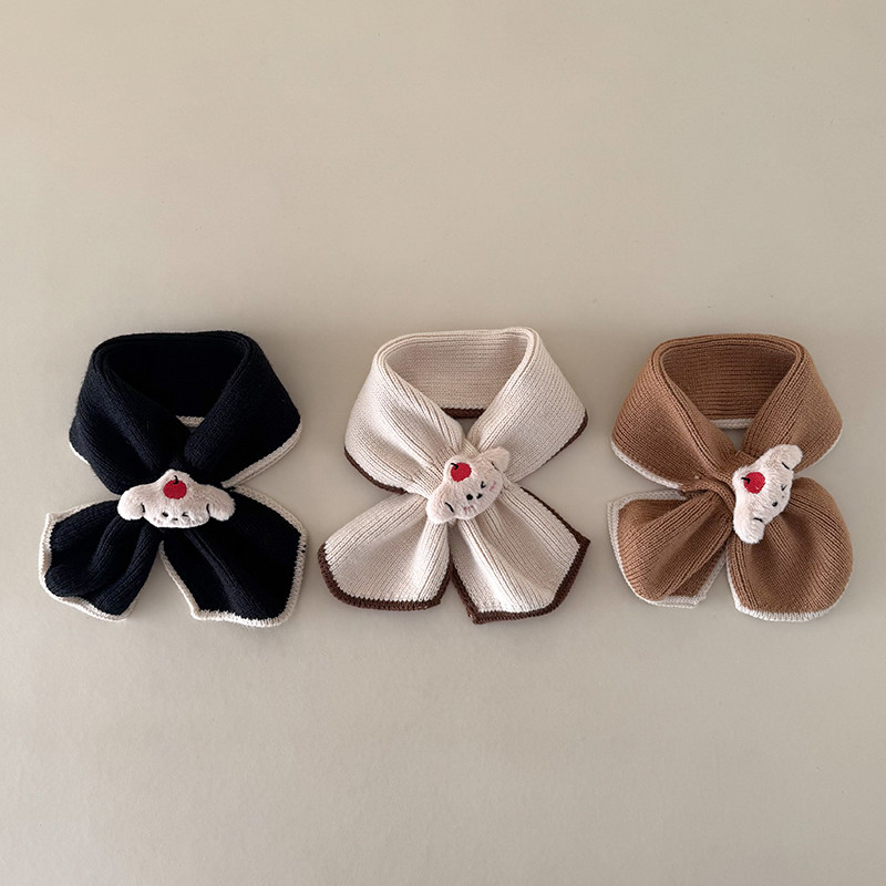 婴儿针织毛线围巾可爱卡通宝宝围脖儿童交叉护颈小围巾1-3岁保暖