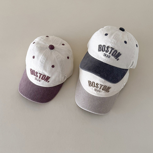 儿童拼色鸭舌帽刺绣字母boston宝宝帽子男童女童棒球帽防晒遮阳韩