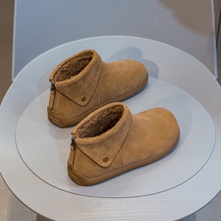 真皮勃肯鞋女软底轻便单鞋保暖棉鞋2025春季新款圆头平底休闲短靴