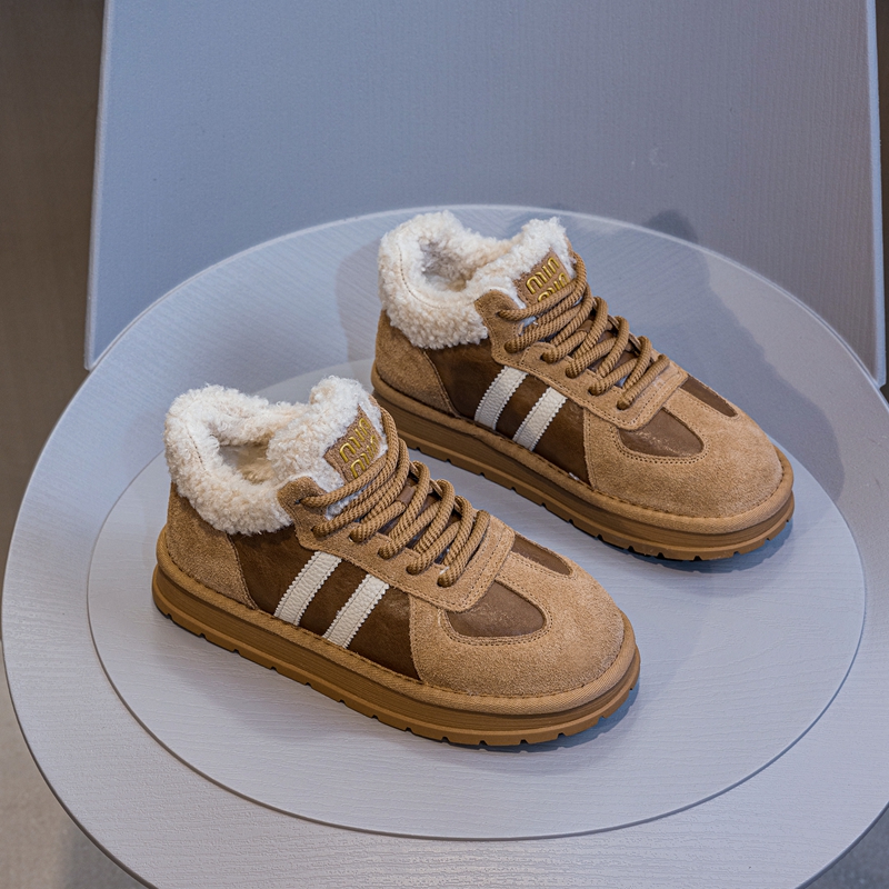 棉鞋女加绒加厚真皮高帮德训鞋