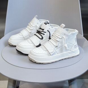 软底丑萌圆头运动板鞋 真皮小白鞋 2025春季 子新款 厚底高帮休闲女鞋