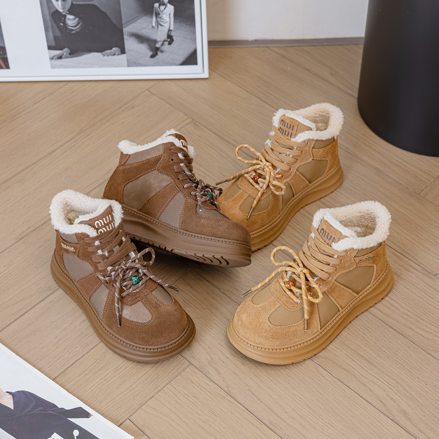 真皮加绒德训鞋女加厚高帮棉鞋2025冬季圆头系带厚底休闲运动板鞋,女鞋,时尚雪地靴,淘宝优惠券,粉丝福利购,淘宝优惠卷