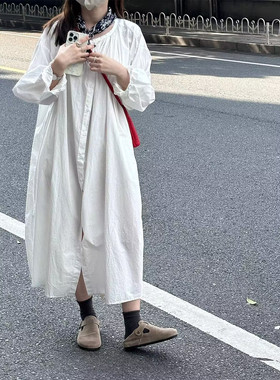 ins韩系纯白风琴褶圆领连衣裙
