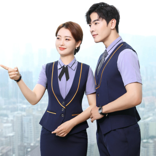 套装 职业西装 女酒店前台餐厅服务员ktv男女工作服夏 衬衫 马甲短袖