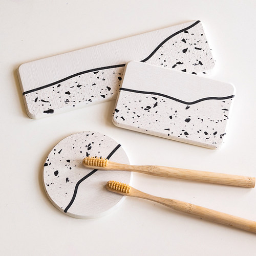 极简墨点硅藻土杯垫吸水速干