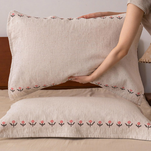 素樱花边棉麻纱布枕巾成人