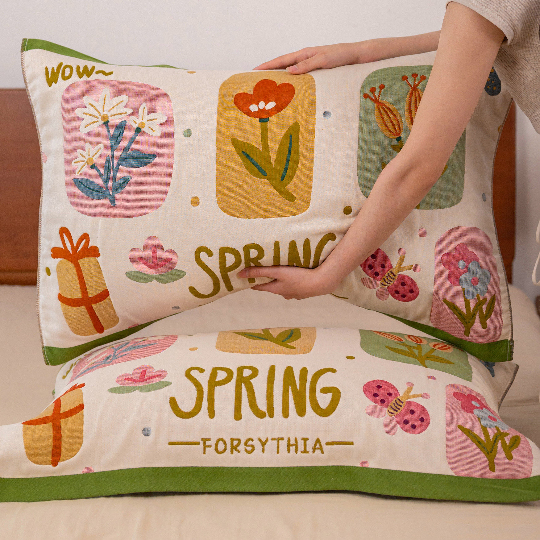 春日花朵全棉a类八层纱布枕巾成人新款纯棉加厚枕头巾四季通用,床上用品,枕巾,淘宝优惠券,粉丝福利购,淘宝优惠卷