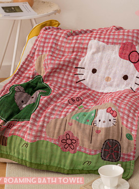 Asight Kitty漫游儿童纯棉纱布浴巾女孩新款全棉吸水毛巾洗澡裹巾