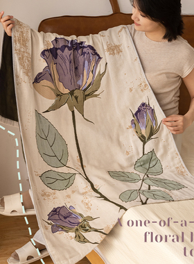 Asight一枝独秀花棉纱浴巾A类纯棉四层纱布家用吸水不掉毛浴巾女