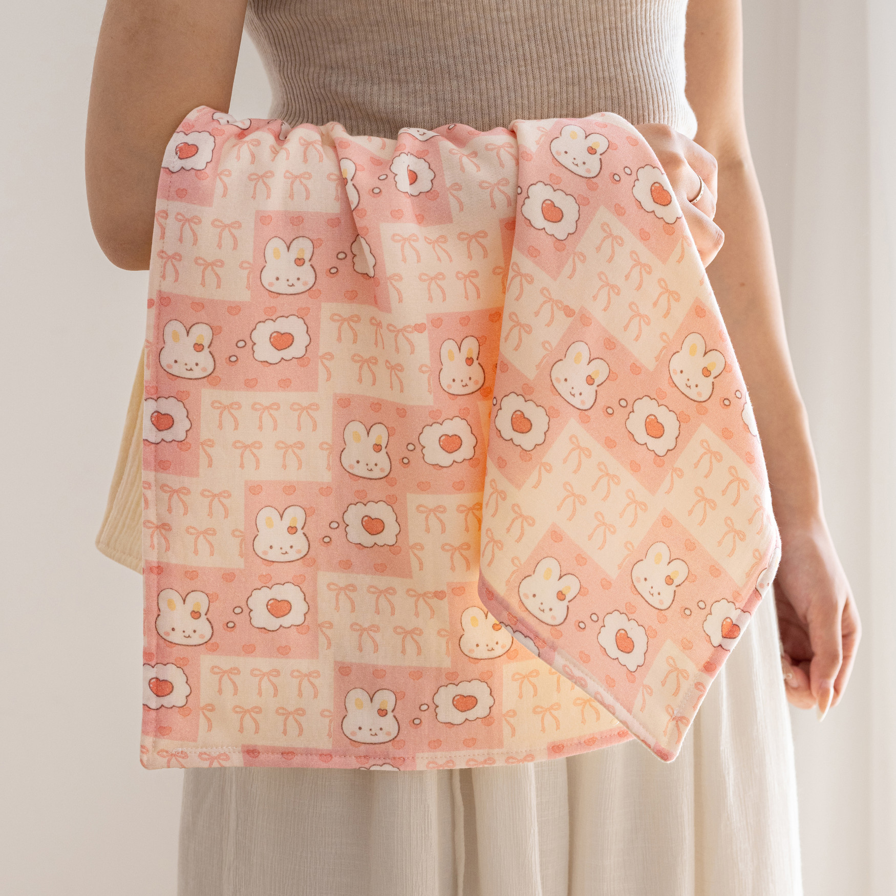 蝴蝶结小兔纯棉大人套装方巾毛巾