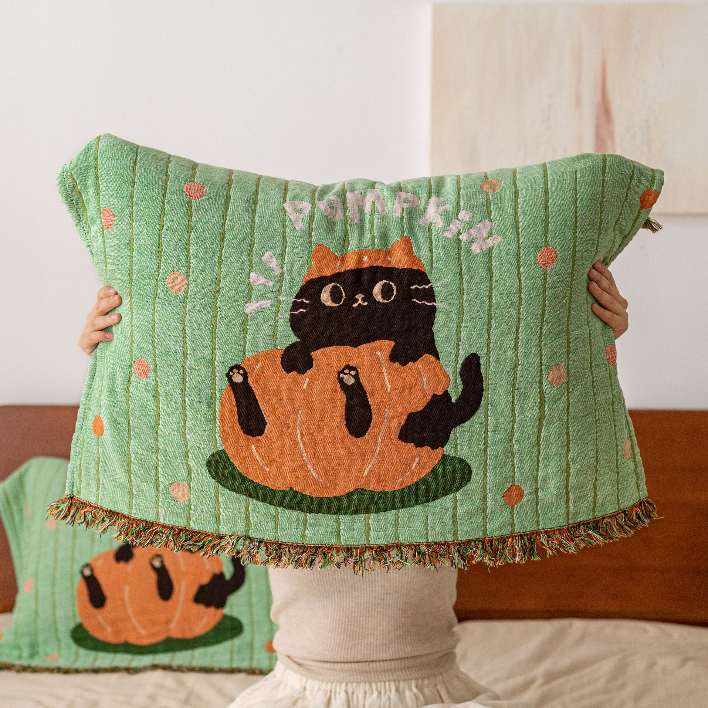 南瓜小猫全棉a类枕巾成人