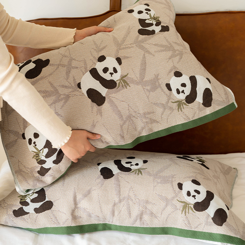 萌宠熊猫吸汗透气枕巾枕头毛巾