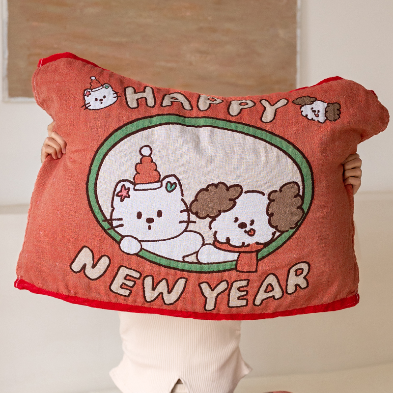 萌宠伙伴新年纯棉枕巾