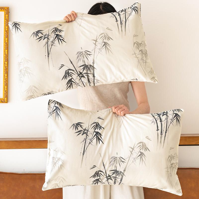 墨竹枕套新款纯棉一对装100全棉