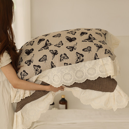 法式复古蝴蝶枕巾纯棉全棉加大