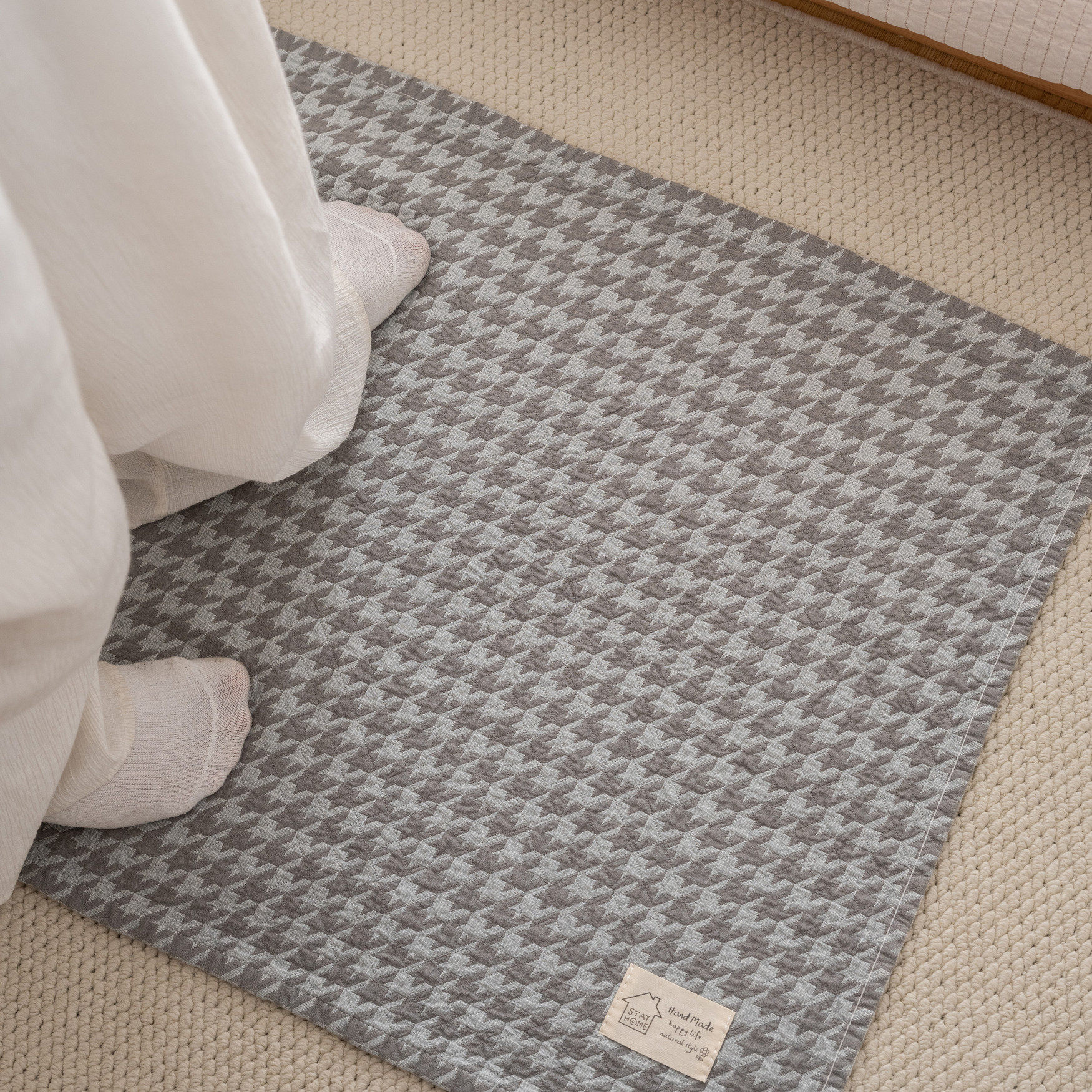 千鸟格纯棉地巾客厅地垫卧室家用浴室垫吸水垫子沙发入户脚垫,家庭/个人清洁工具,地垫,淘宝优惠券,粉丝福利购,淘宝优惠卷