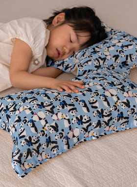 儿童枕巾蓝色熊猫A类全棉六层纱布小枕巾40×60纯棉2025新款枕巾