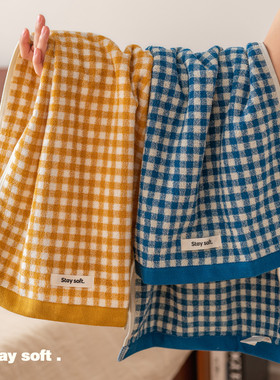 Asight无印小格毛巾纯棉100全棉吸水擦手洗脸面巾女家用男士手巾