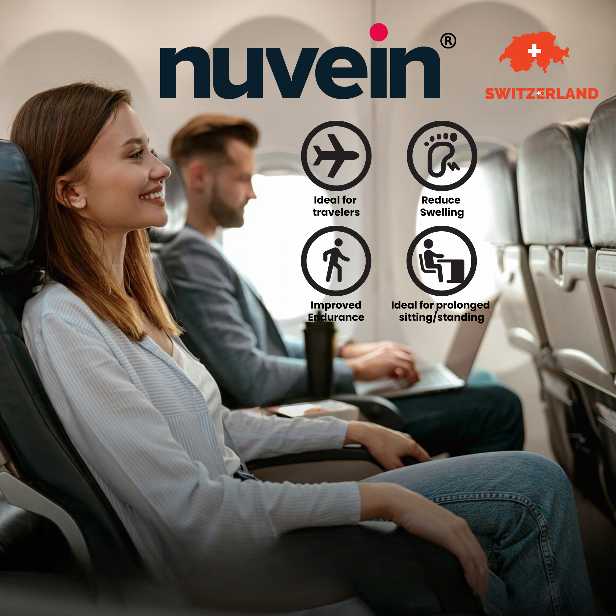 NuVein瑞士飞行袜旅行袜长途飞行加压袜压缩弹力袜男女差旅专用袜