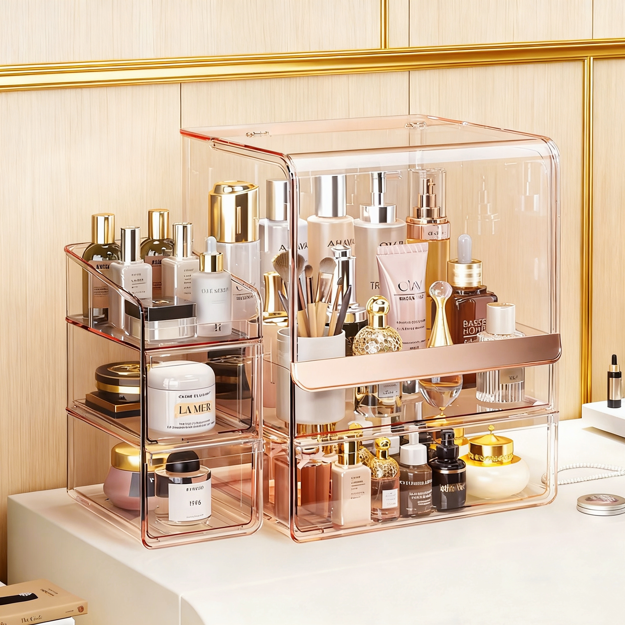 化妆品收纳盒轻奢桌面抽屉式口红首饰梳妆台亚克力护肤品置物架